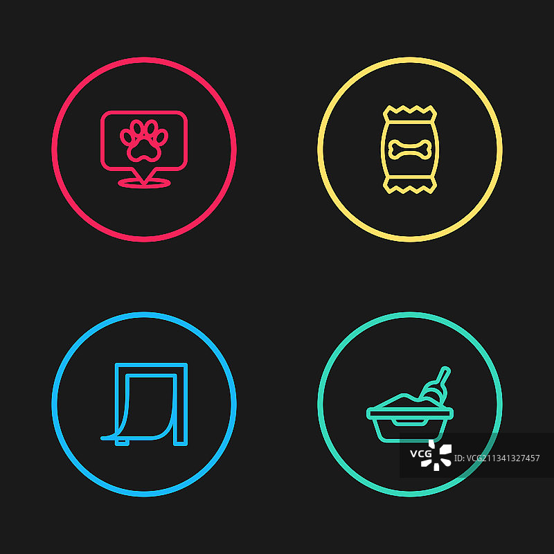 宠物门、猫砂盆和铲子图片素材