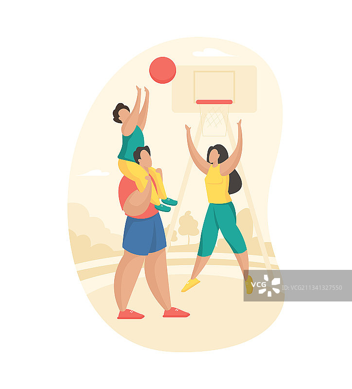 父母和孩子一起打篮球图片素材