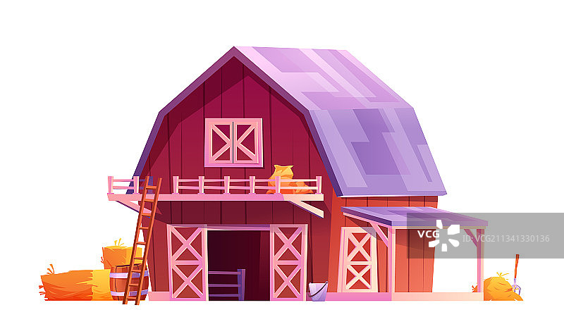 敞开大门的谷仓：干草乡村房屋图片素材