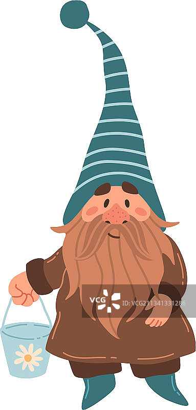 手绘卡通风格的提水桶侏儒图片素材