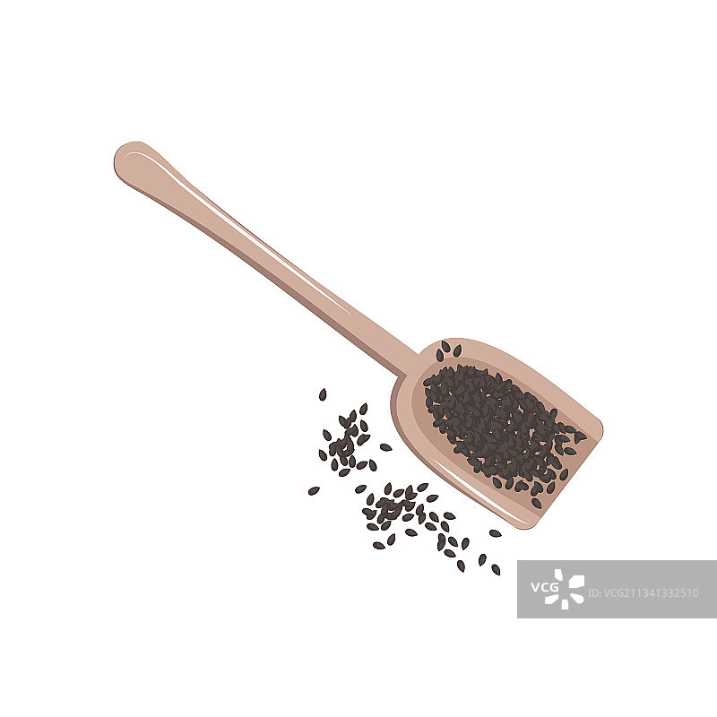 带有黑芝麻籽刮刀的木勺图片素材