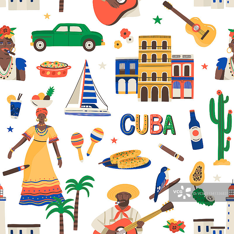 古巴特色拉丁美食汽车无缝图案图片素材