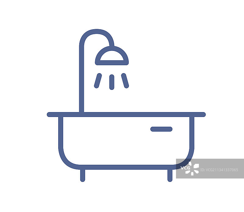 线条艺术风格的浴缸和淋浴喷头图标图片素材