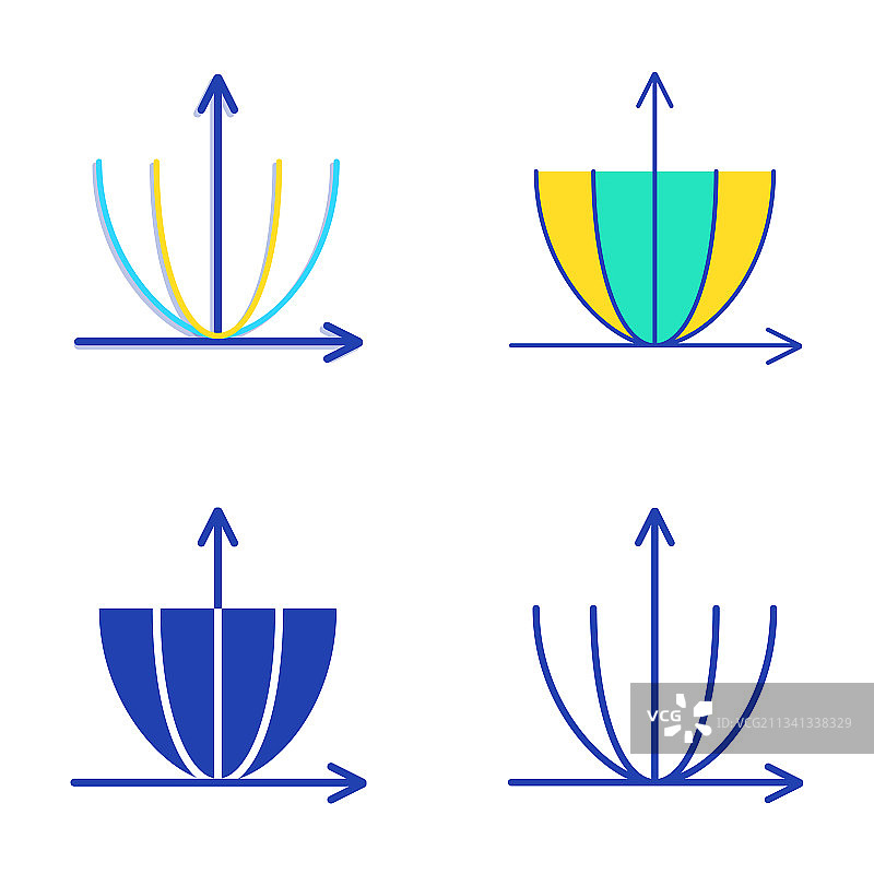 扁平风格和线条风格的抛物线图标集图片素材