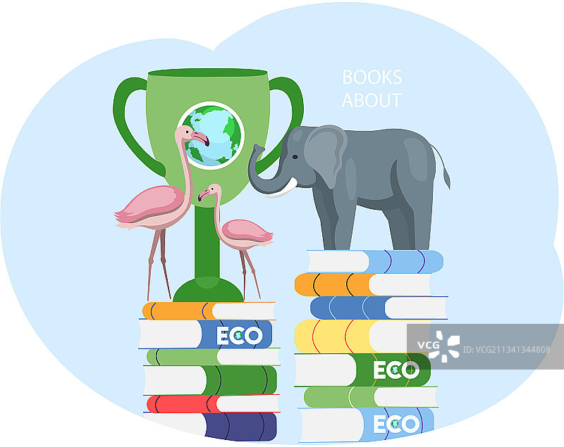 生态学书籍上的大象与火烈鸟图片素材