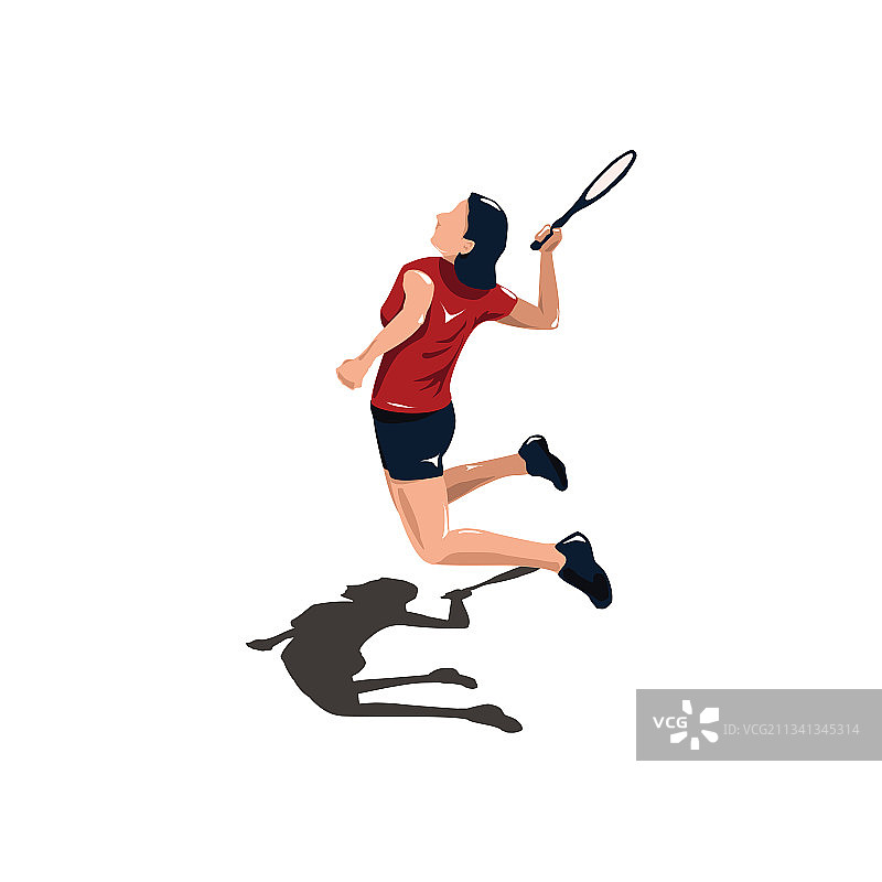 女子羽毛球运动员在球场上跳跃图片素材