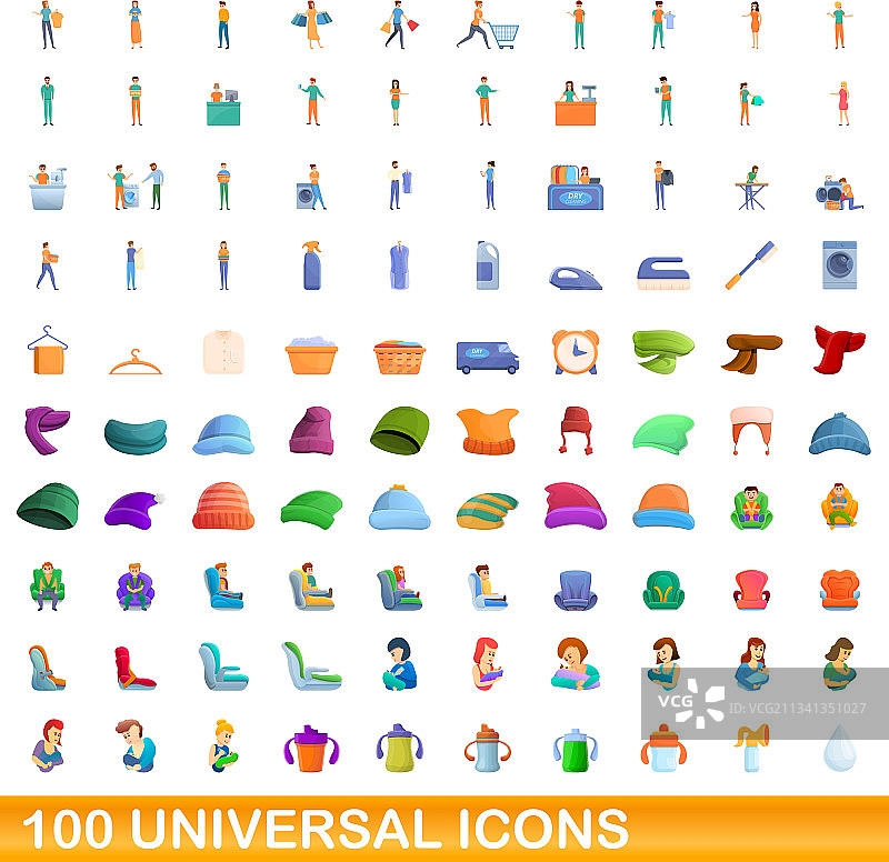 100个通用图标设定卡通风格图片素材