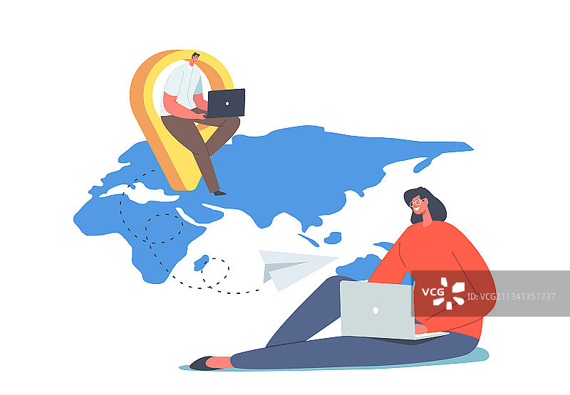 远程办公概念卡通人物图片素材