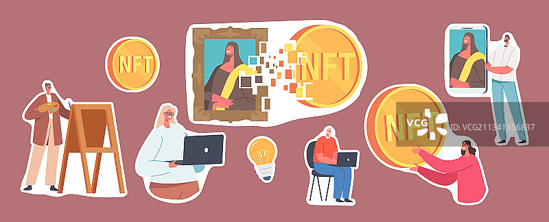 非同质化代币主题贴纸套装图片素材