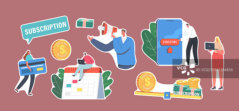 订阅商业模式主题贴纸套装图片素材
