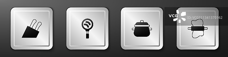 刀具套装：煎锅、烹饪锅和擀面杖图片素材