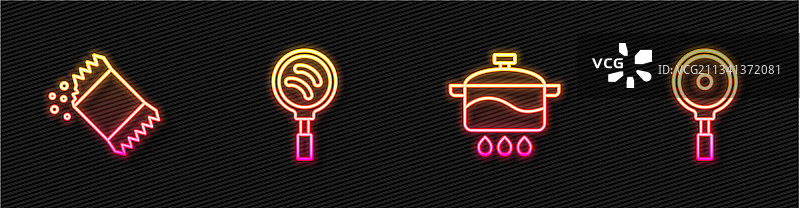 厨具套装：锅、调料包、辣椒、煎锅图片素材