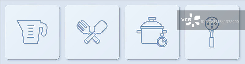 量杯烹饪锅交叉叉子线条组合图片素材