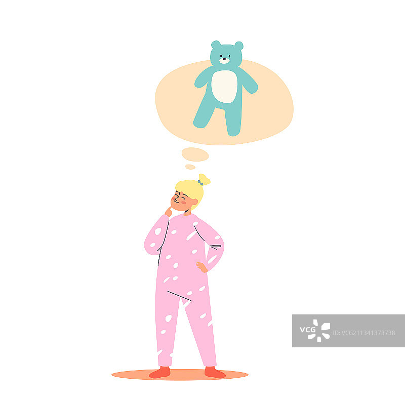 小女孩梦见可爱的玩具泰迪熊图片素材