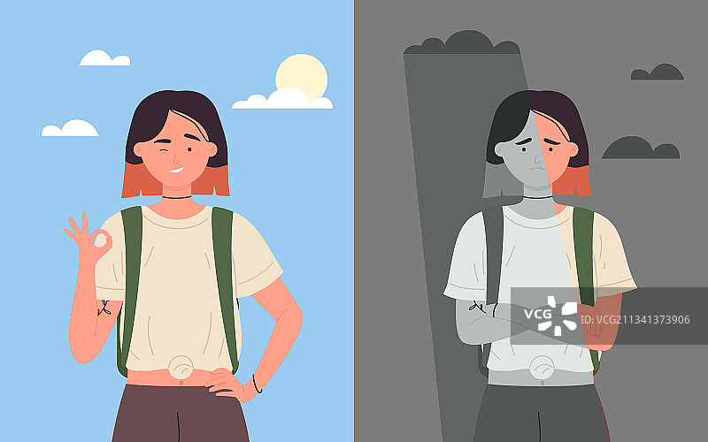 心情好与不好的女学生，快乐积极图片素材