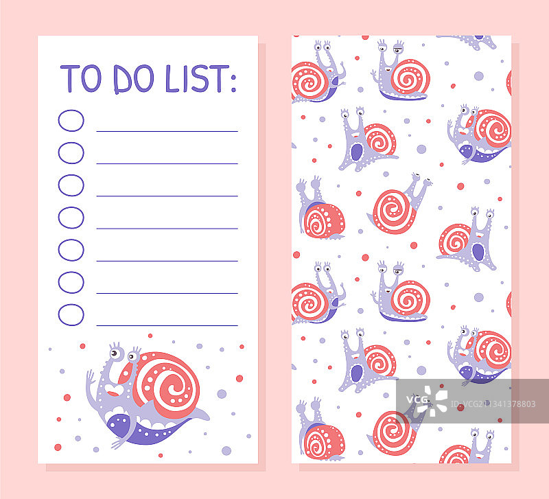 带有可爱蜗牛形象的待办事项清单卡片图片素材