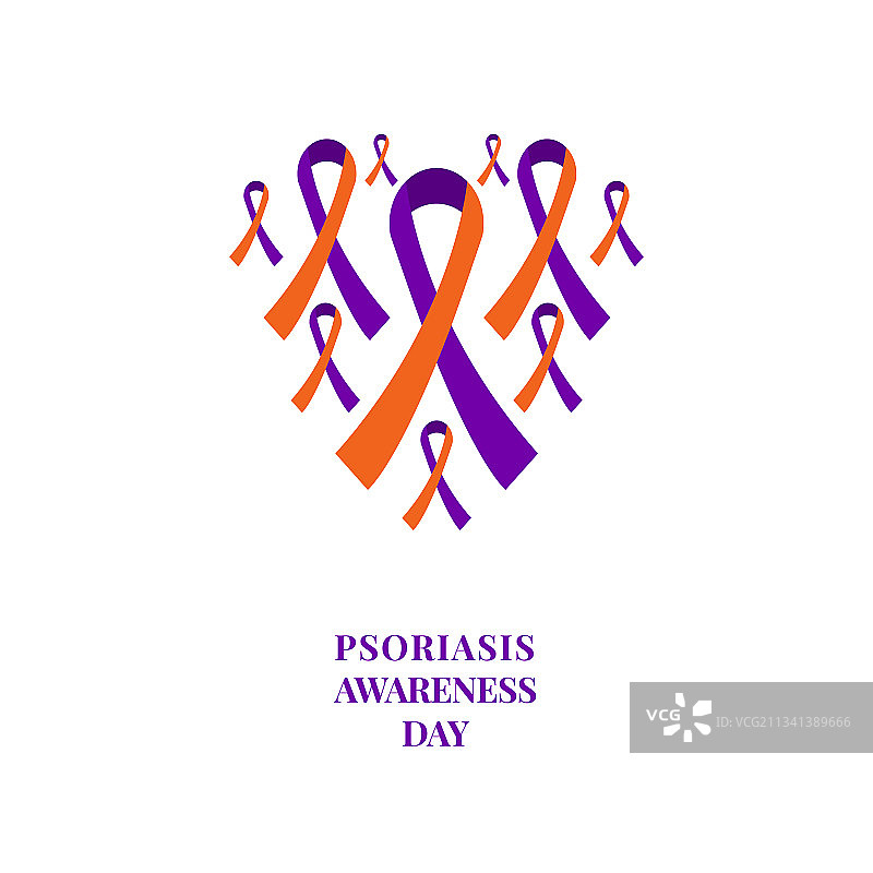 银屑病宣传橙色和紫色丝带套装图片素材