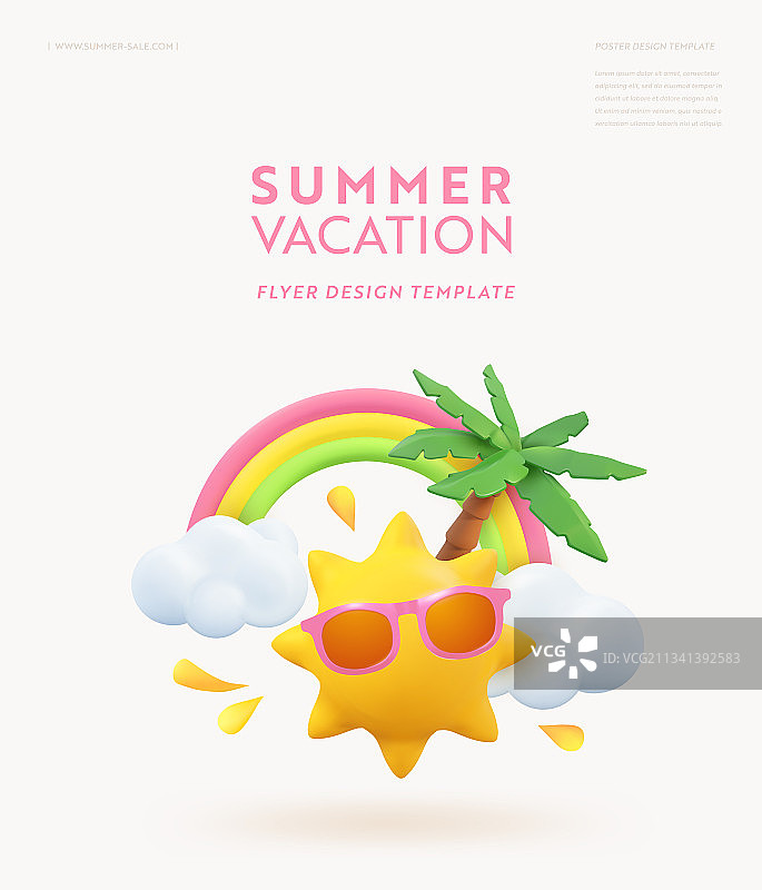 3D暑假逼真设计模板图片素材