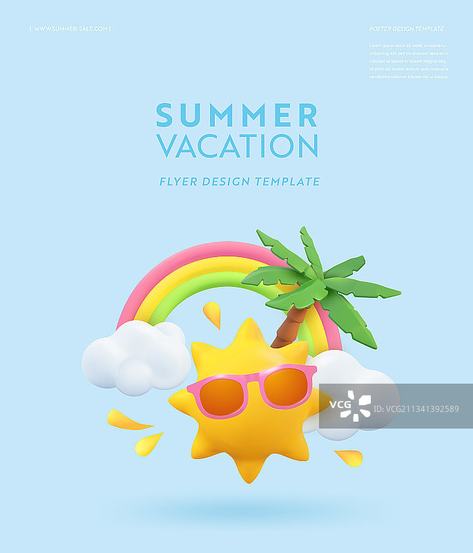 逼真夏季3D宣传单设计渲染场景图片素材