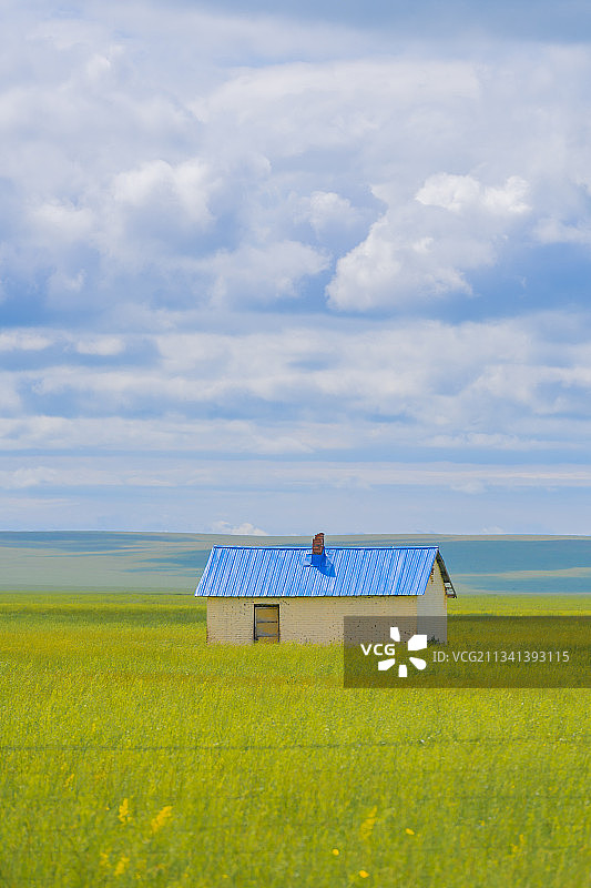 内蒙古呼伦贝尔海拉尔大草原上的小房子图片素材