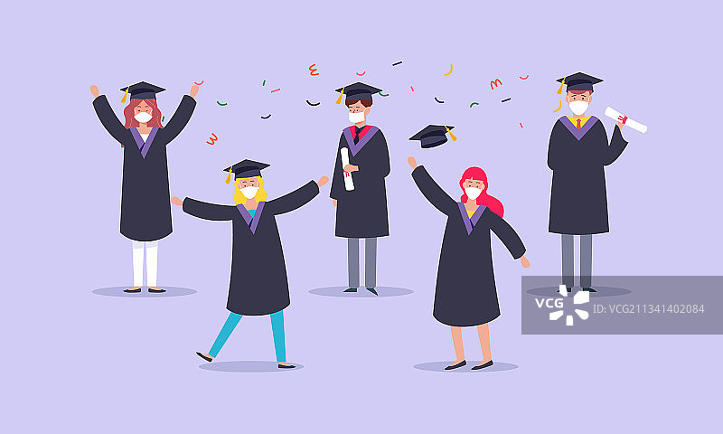 人物毕业生戴着医用口罩图片素材