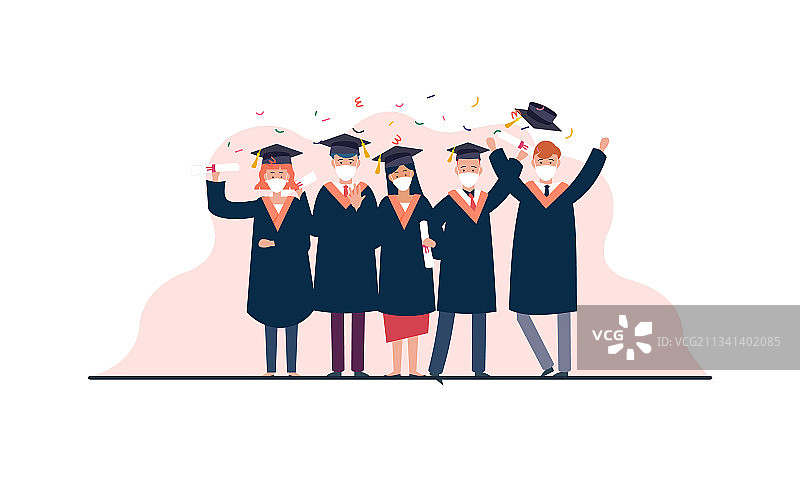 人物毕业生戴着医用口罩图片素材