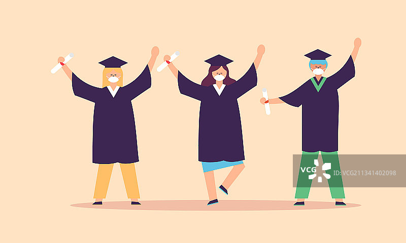 人物毕业生戴着医用口罩图片素材