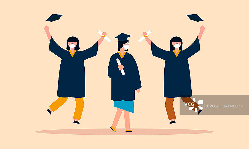 人物毕业生戴着医用口罩图片素材