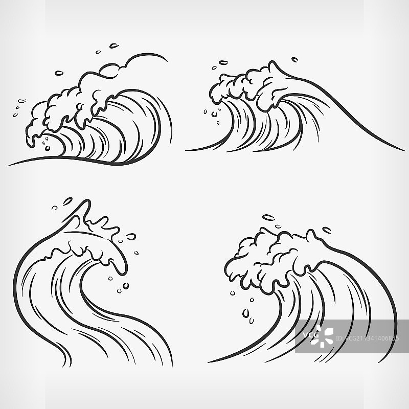 涂鸦海浪手绘草图海滩图片素材