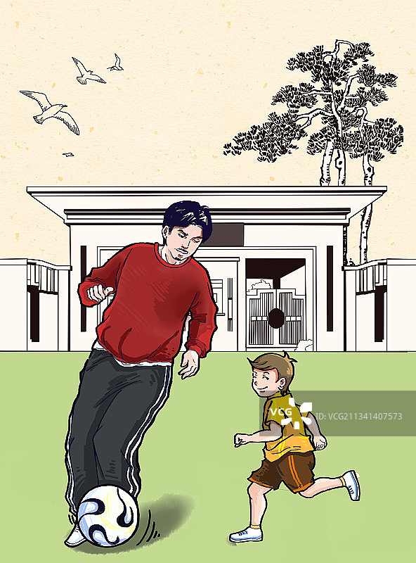 父子踢球海报图片素材