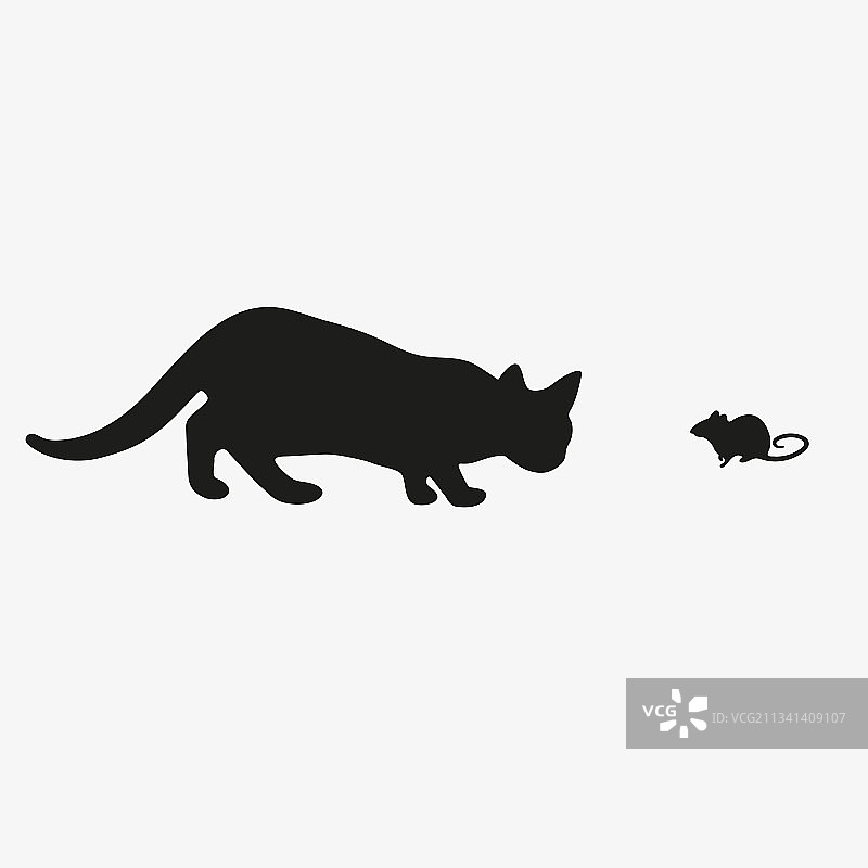 追逐老鼠的黑猫剪影图片素材