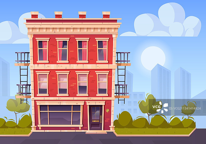 带消防通道和商店的老砖房图片素材