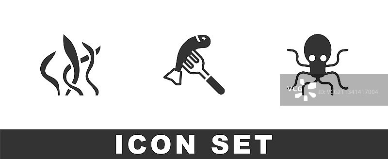 盘子上盛放的海带鱼和章鱼图标图片素材