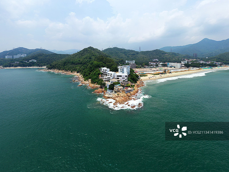 广东省深圳市大鹏新区官湖沙滩与沙鱼涌沙滩航拍图片素材