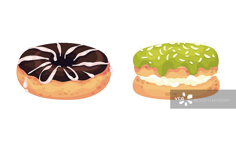 香甜可口的奶油甜甜圈和泡芙糕点图片素材