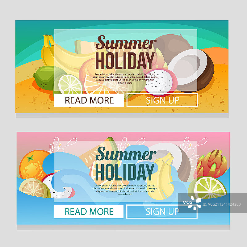 带有异国水果的彩色夏季假日banner图片素材