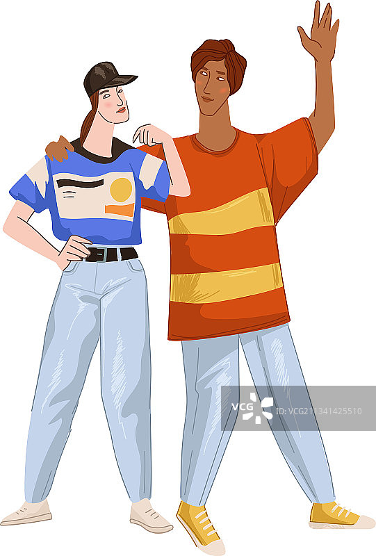 身穿1980年代复古服装的男女图片素材