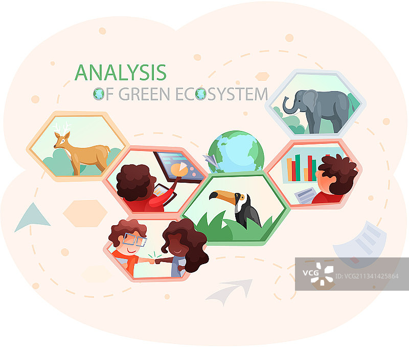 人们分析绿色生态系统星球图片素材