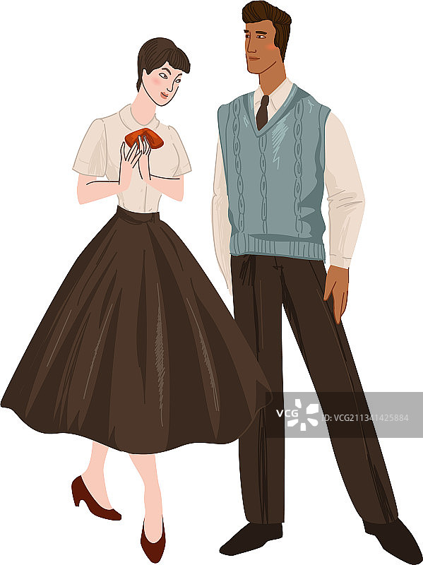 穿着1950年代时装的男女图片素材
