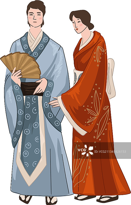 男人和女人穿着日本和服图片素材