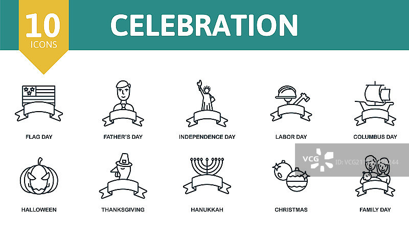 包含可编辑图标的庆祝图标集图片素材