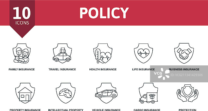 保险政策图标集（可编辑）图片素材