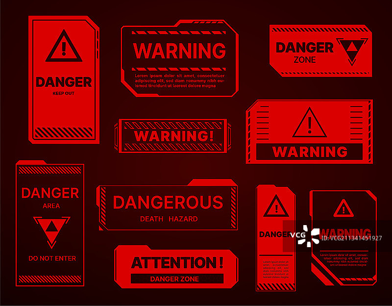 HUD危险区域警告和警报标志图片素材
