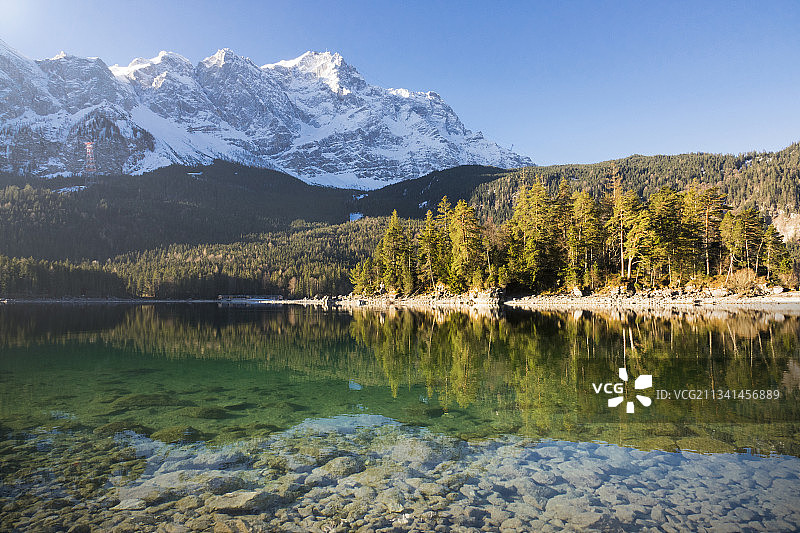 德国格赖瑙艾布湖雪山湖泊风光图片素材