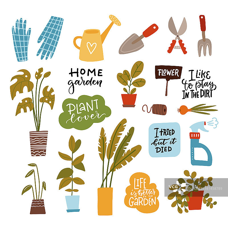 白色背景上的家庭园艺工具图片素材