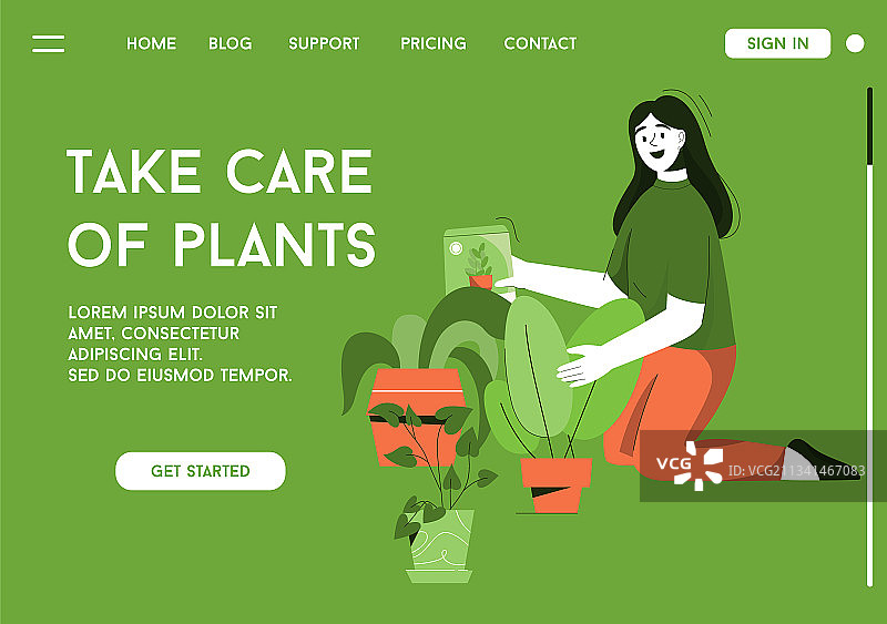 呵护植物概念落地页图片素材