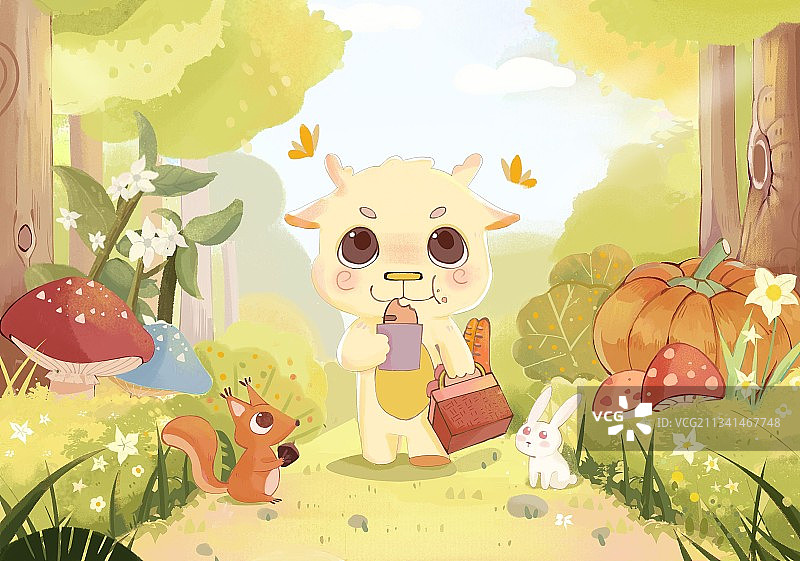 咩咩羊插画故事图片素材