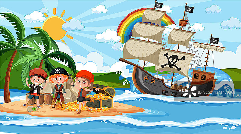 海盗儿童的白天宝藏岛场景图片素材