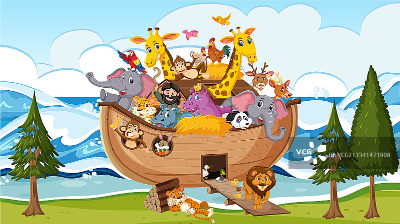 诺亚方舟海洋漂浮动物场景图片素材