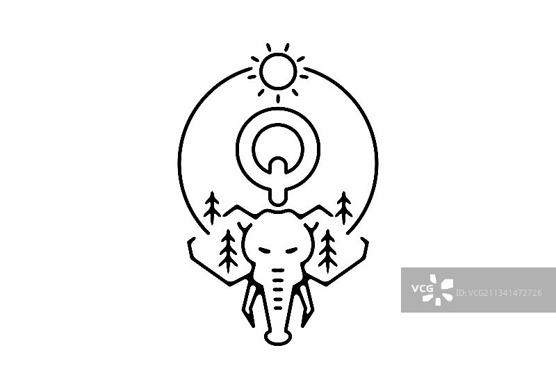 黑色线条大象头部Q字母标志图片素材